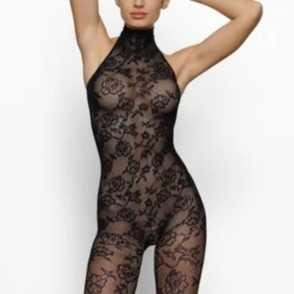 Skims Knit Lace Catsuit Ochre - Picture 4 of 8